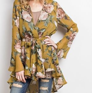 Easel Boutique Ruffled Sheer Floral Summer Kimono